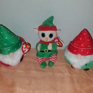 Ty Plush Elf and Gnome Set - Green and Red
